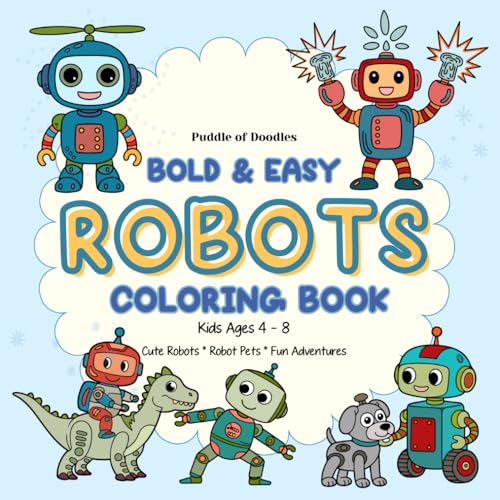 Robot Coloring Book for Kids Ages 4–8: Bold and Easy
