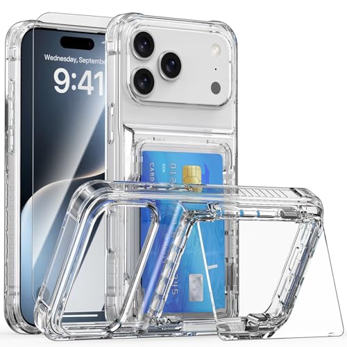 Coque iPhone 17 Pro transparente silicone rigide avec porte-carte et support antichoc