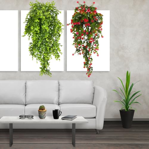 Image of Tdas Artificial Hanging Plants Leaves Eucalyptus Ivy Garlands Plant Greenery Vine Creeper Home Decor Door Wall Balcony Decoration Party Festival - 1 Pcs (Red)
