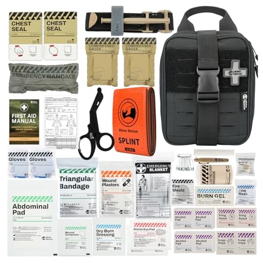 RHINO RESCUE IFAK, Erste-Hilfe-Kit, Trauma Notfallversorgung taktische mit Gaze und Bandage für Jagd, Camping, Reisen (Schwarz PRO)