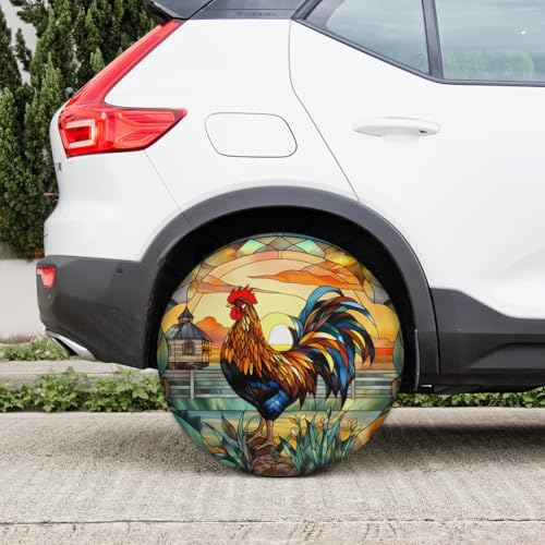 Image of Spare Tire Cover for RV Trailer, Glass Rooster Tire Covers Universal Fit for Travel Trailer Camper Jeep RV SUV Truck Waterproof Wheel Cover (15 inch for Diameter 27 inch - 29 inch),A-784