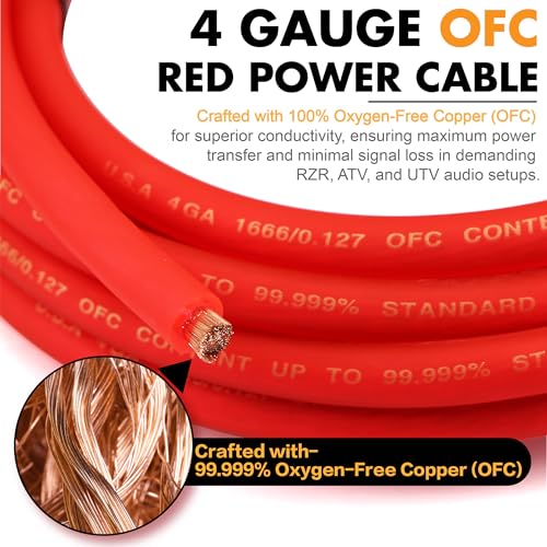 Image of 4 Gauge OFC Car Amplifier Wiring Kit 3000W - Fits Most Standard Amp Terminals | Complete with All Cables for Power, Ground, RCA & Speakers | Ideal for Car Stereo & Sub Upgrades