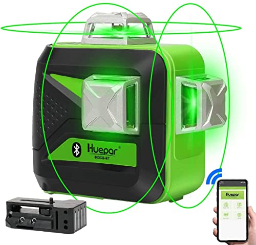 Huepar 3D Nivel Láser Verde 3x360 con Bluetooth & MODO DE PULSO, Conmutables 12 Líneas...