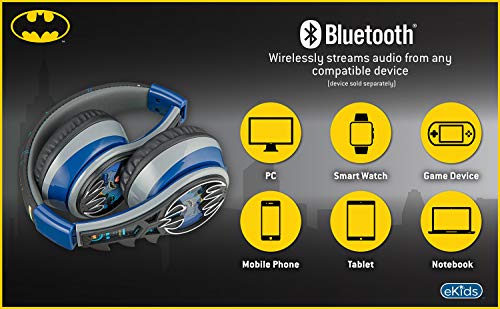 Batman Kids Bluetooth Headphones, Wireless Headphones With Microphone Includes Aux Cord, Volume Reduced Kids Foldable Headphones For School, Home, Or Travel #TOP4