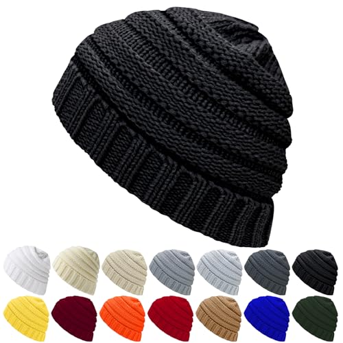 ANTI-REBOUNDUMBRE Winter Hats for Women Warm Beanies Soft Cable Knit Beanie for Women Skull Cap Black