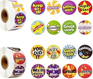 1000 PCS Reward Stickers, 2 Roll School Stickers Teachers Stickers in 16 Designs, Motivational Stickers Teacher Supplies for Classroom