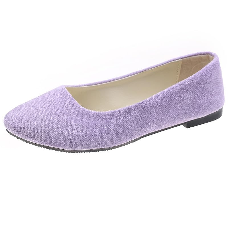 Women's Low Wedge Ballet Shoe Round Toe Suede Slip on Flats Soft-soled Solid Comfy Sandals Ballerina Shoes for Summer