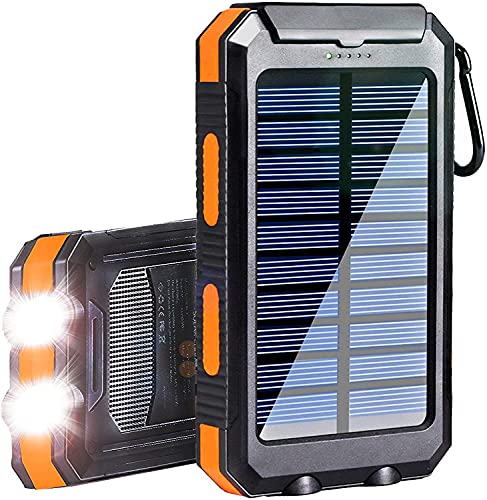 Solar Charger, 20000mAh Portable Waterproof Power Bank,Outdoor Camping External Backup Battery Pack,Panel Charger Dual USB 5V Outputs 2 LED Light Flashlights with Compass