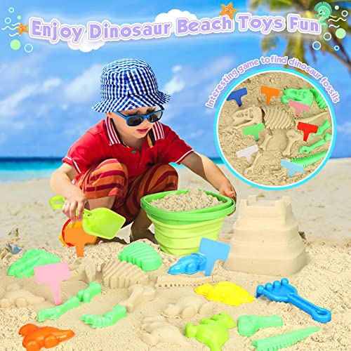 Fuspweao Beach Toys Sand Toys For Kids, Dinosaur Sand Toys With Collapsible Beach Bucket And Mesh Bag, Dinosaur Sand Molds, Shovel And Rake, Sandbox Toys For Toddlers, Travel Beach Toys For Kids 3-10 #TOP3