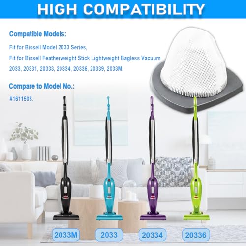 2033 Vacuum Filters for Bissell 2033, 20331, 20333, 20334, 20336, 20339, 2033M Featherweight Stick Lightweight Bagless Vacuum Cleaner, Part # 1611508, 4 Pack