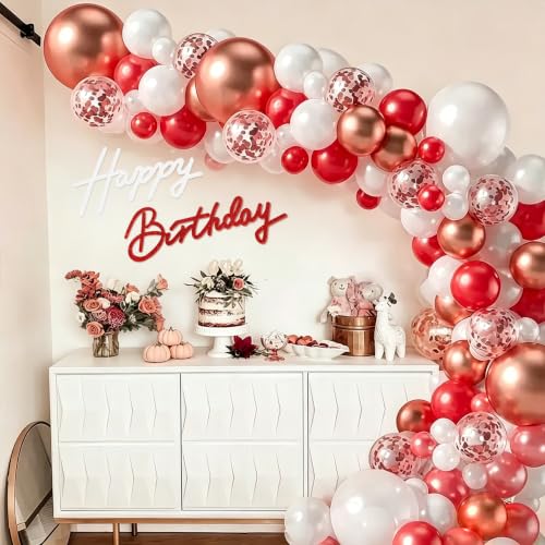 Image of TONIFUL Happy Birthday Sign for Backdrop - Glitter White Red Felt Banner - Includes Dot Glue - Perfect for Birthday Party Backdrop,Wall Decr,Balloon Arch,Photo Background