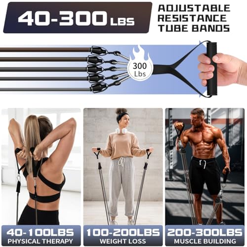 Image of WHATAFIT Resistance Bands, Exercise Bands, Workout Bands with Handles, Door Anchor and Ankle Straps, 5 Resistance Levels Fitness Bands for Strength Training, Physical Therapy, and Home Gym Equipment