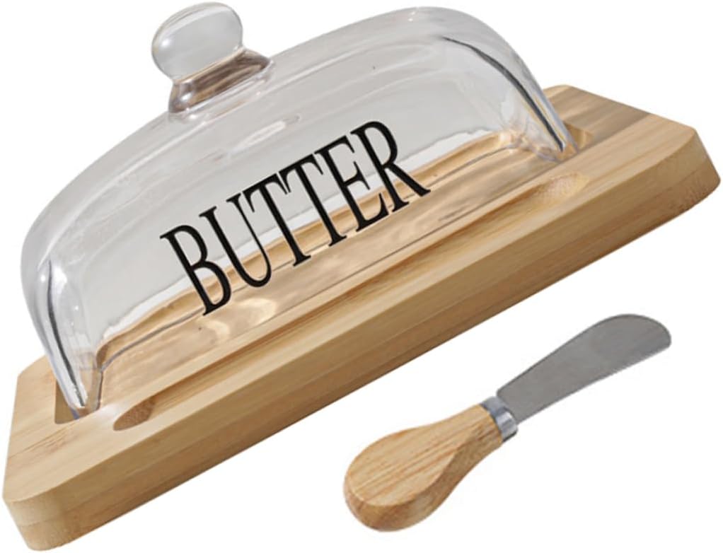 1set Butter Storage Box Sealed Lid Wood Tray Dome Cutter for Food Preservation for Kitchen Restaurants and Desserts Elegant Design for Fresh Spreadable Butter
