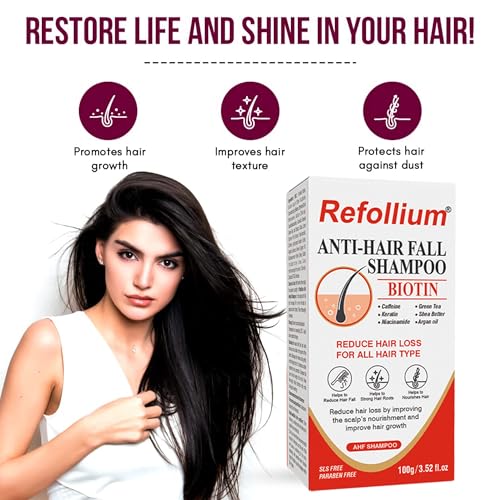 Image of Refollium Biotin Shampoo with Keratin & Collagen | Biotin and Collagen Shampoo for Hair Growth | Adds Volume & Shine, Nourishes Dry Hair, Controls Frizz (100ml)