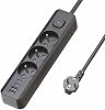 3-Socket Socket with Thermal Current Protection, Multiple Socket, Child-Proof and Heat Resistant Structure, 3x Socket Input, 3x Usb Input, 1x Type-C Input, 2 Meters Extension Cable