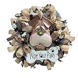 17.7 Inch Puppy Wreath Front Door, Welcome Hanging Dog Door Sign for Dog Lovers, Wipe Your Paws Farm