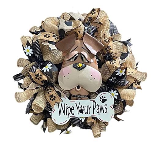 17.7 Inch Puppy Wreath Front Door, Welcome Hanging Dog Door Sign For Dog Lovers, Wipe Your Paws Farmhouse Decor For Front Door Porch,Year Round Decorative Dog Garland Front Door #TOP15