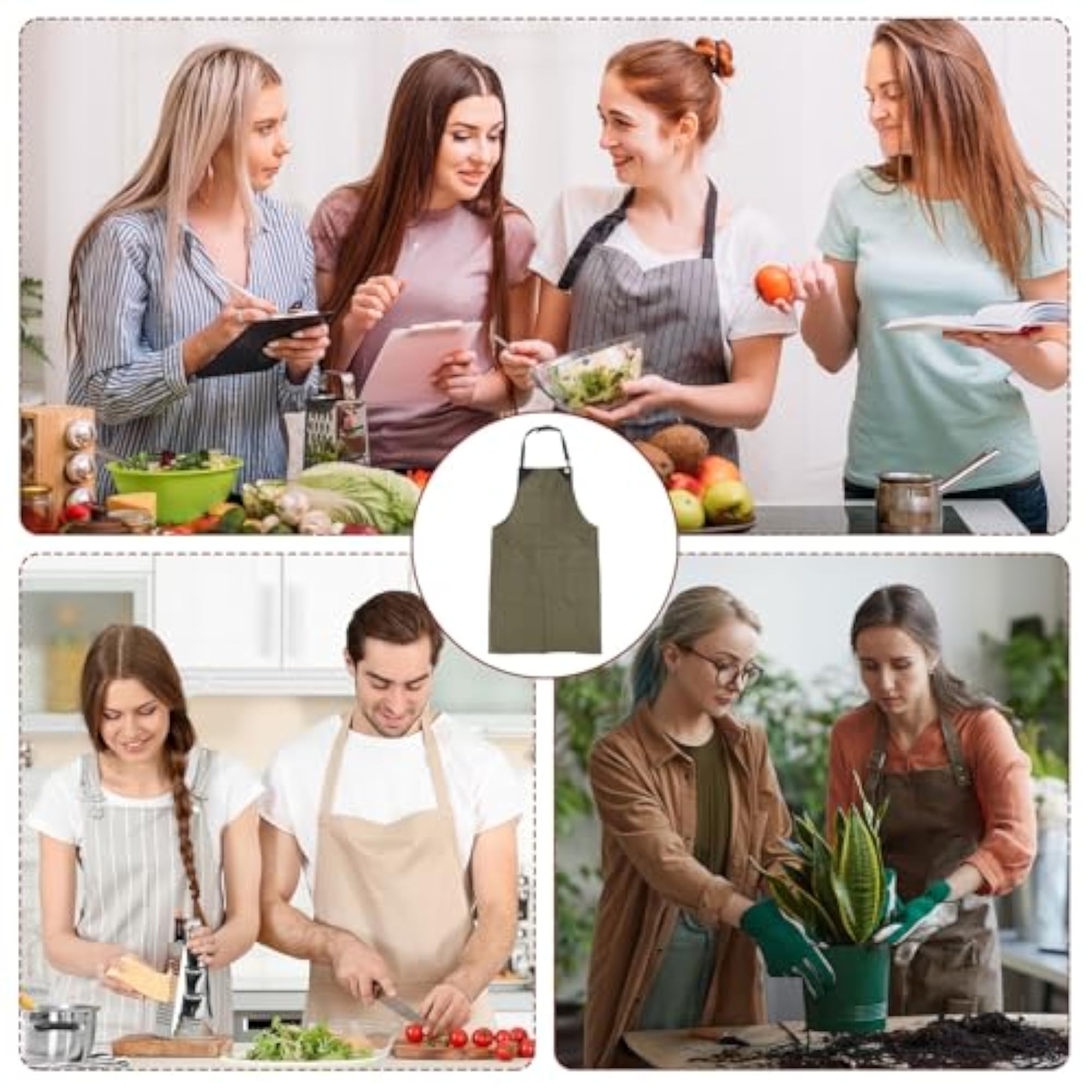 No-Tie Twill Apron with Leather Reinforcement, Adjustable Chef Apron