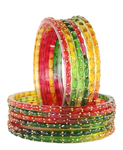 Image of LAVAZZA Raindrop Glass Bangles Set For Women & Girls with Zircon Diamond Stone & Beads | Trendy Transparent Crystal Glass Bangles | Fancy Kanch ki Chudi Set | Bangles for Wedding, Party- Set of 12