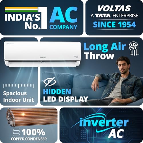 Image of Voltas 243V Vectra CAJ 2 ton 3 star inverter Split AC |4-IN-1 Adjustable mode|Energy Efficient| Anti dust filter with Anti-microbial coating| Sleep mode | Copper Condenser Coil | White
