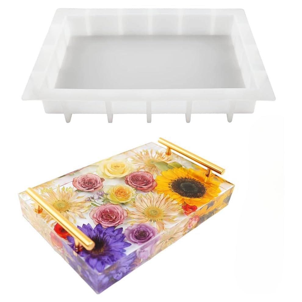 R H LIFESTYLE Silicone Deep Casting Epoxy Resin Art Mold Decorative DIY Flower Preservating Kit Resin Mould UV Resin Art Mould Rectangle Shape 8 inch-image-25