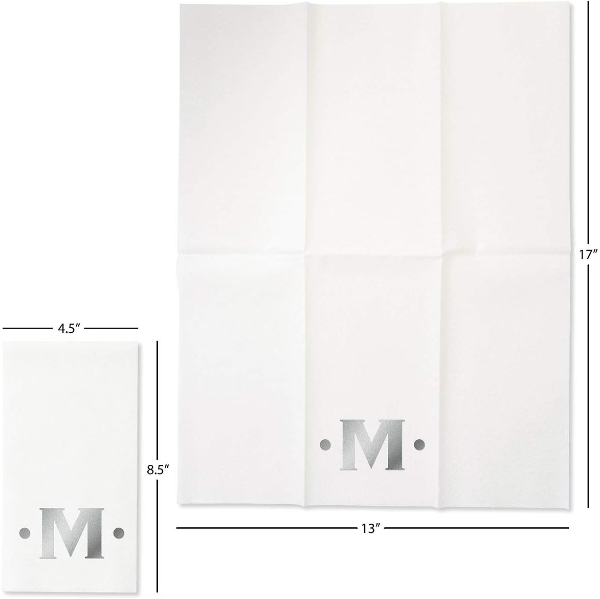 Lillian Vernon Dot Personalized Monogram Guest Towels - 5 Foil Initial Color Options, Linen Feel Disposable Set for Bathroom, Wedding, & Party - Pack of 100, 13"x17" Open, 4.5"x8.5" Folded