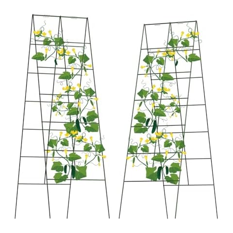 AGTEK 30" x 56" Foldable Cucumber Trellis with Zip Ties Plant Support A Frame Metal Trellis for Climbing Plants, Cucumber, Vegetable Cover