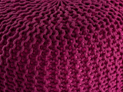 kreatives Wohnen Pouf Premium ø45cm Sitzhocker Strickpouf Innen Terrasse Pool Garten nachhaltig Bordeaux - Amaranth