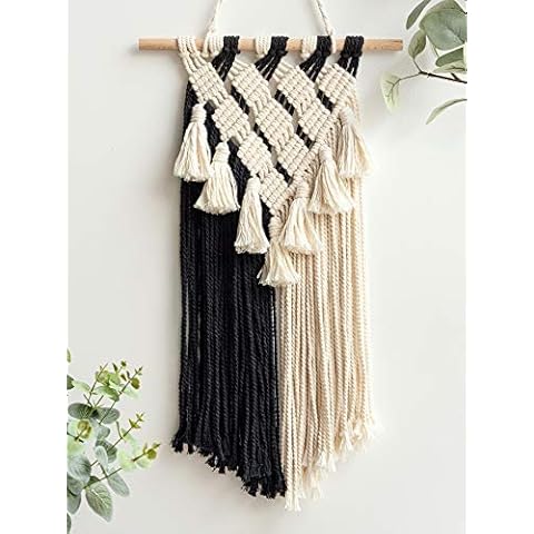 Macrame Wall Hanging, Black and White Wall Art, Small Woven Tapestry Boho Wall Decor for Bedroom Living Room Nursery Dorm Room Gallery, 23'' L x 13'' W Cover