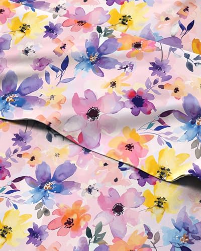 Image of Queen 4 Piece Floral Sheet Set - Breathable & Cooling - Watercolor Bloom