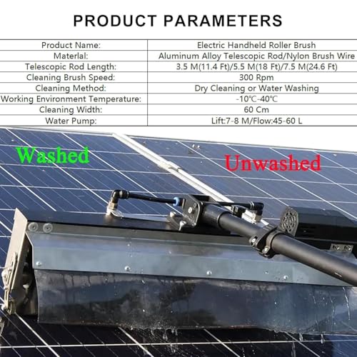 Genérico Limpiador eléctrico telescópico para Paneles solares: Cepillo de Nailon con rociador de Agua automático para una Limpieza eficiente de Paneles fotovoltaicos y letreros Uso Res