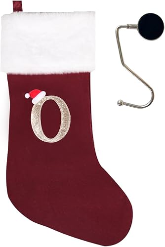 Vista 235 de Medias de Navidad con monograma de 20 pulgadas con letras, medias de Navidad súper suaves, medias grandes con monograma, medias de letras rojas