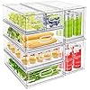 7Pack Clear Fridge Drawer Organizer Pull out Bins Stackable Refrigerator Organizer Bins with Handle for Kitchen Cabinet Organization Divided Produce Saver Container for Fruit Veggie Egg