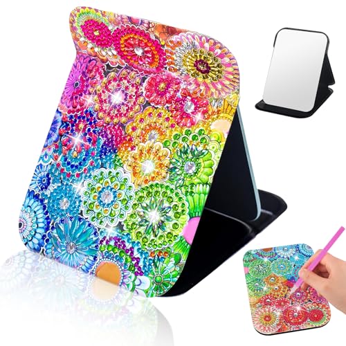 AUAUY Diamond Painting Spiegel Set, Diy 5d Diamond Painting Taschenspiegel, Diamond Painting Personalisiert Reisespiegel Art Craft Kit, Mädchen Geschenkideen Basteln für DIY Kinder Malen Dekoration