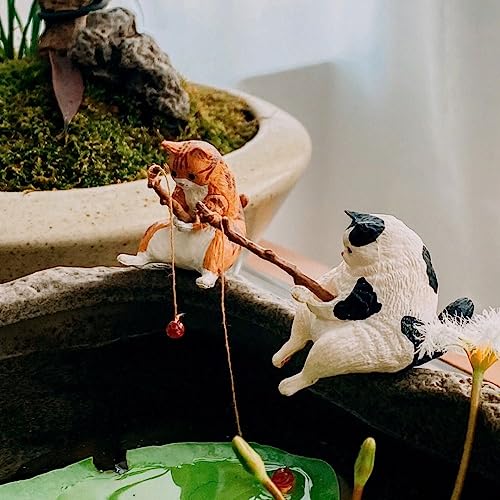 Image of Leadigol Cat Fishing Figurine Mini Cute Cat Statue Decor Mini Cat Fishing Fish Tank Ornaments Aquarium Miniature Figurines Animal Statues Ornaments for Home Decoration