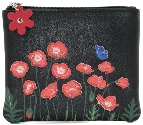 Porte-monnaie Mala Leather Poppy anti-perte de clés et piratage de carte en cuir noir