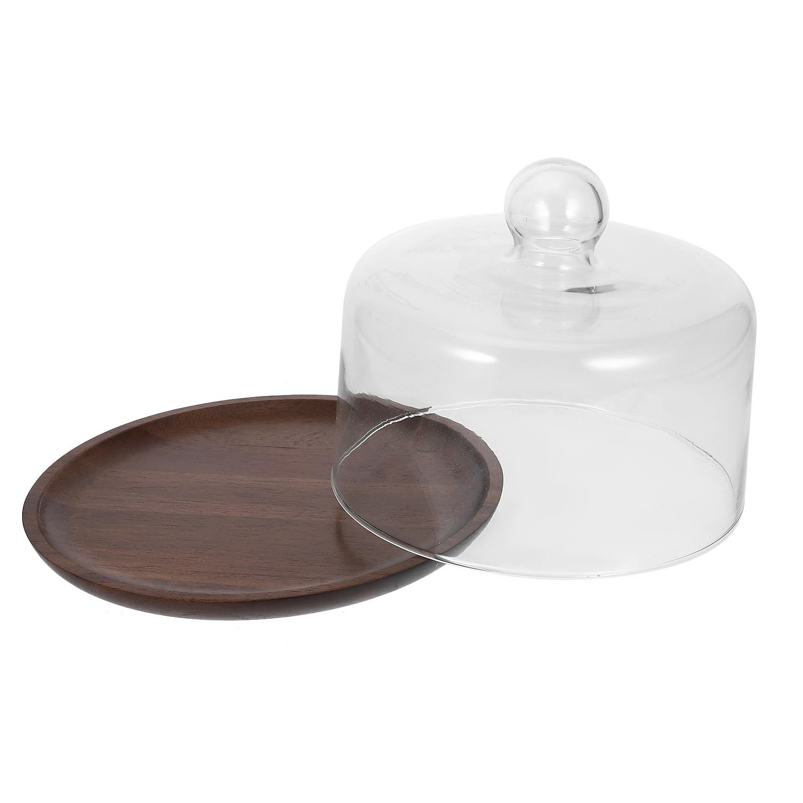 ABOOFAN Cúpula de Pastel con Plato de Madera y Cubierta de Vidrio Transparente, Diseño Elegante, Uso Versátil y Portátil para Exhibición de Postres en Fiestas