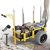 Bonnlo Beach Fishing Cart, Beach Wagon Trolley with 16' Big Balloon Wheels for Sand, Foldable Trailer with Large Cargo Deck, 400 lbs Load Capacity, 8 Fishing Rods Holders, Mesh Bag, Hand Pump