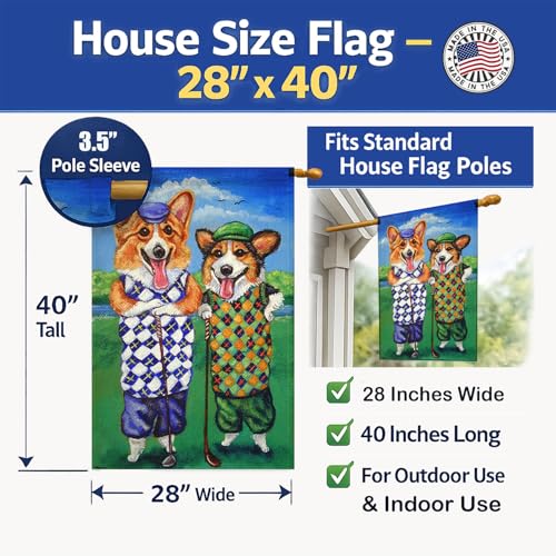 Drapeau de maison Corgi Golfers grand format pour extérieur terne - 5
