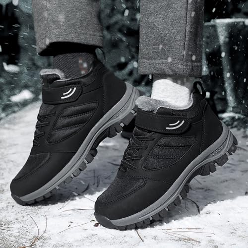 ZDLJYL Men's Snow Boots Outdoor Hiking Boots Warm Villi Boots Anti-Slip Trekking Shoes Waterproof Walking Boots Lightweight Gym Sneakers Buckle Fashion Boots, 10, Black2