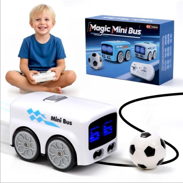 Image of Magic Mini RC Bus, 2.4 GHZ Inductive Car that Follows Drawn Line, Interactive Magic Mini Bus with Gestures Follow & Escape Modes, Idea Present for 6+ Kids Boys Girls and Adults (White)