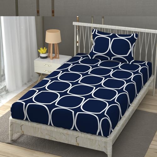 Image of Vram Premium Heavy Cotton Flat Bedsheets with 1 King Size Pillow Covers || Single Bed 350 TC || 60 x 90 Inch Single Size Flat || :- Blue Round