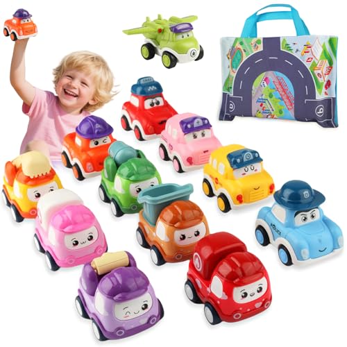 TGXLAK Toys for 1 2 3 Year Old Boys 12 Pcs Pull Back Toy Cars with Play Mat Map Easter Present for Childrens Toddler Toys Age 1-3 Years Christmas Baby Gifts Boys Game Age 1