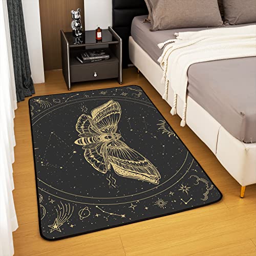 Homemissing Death Moth Area Rug Kids Sun Moon Decorative Carpet Skull Decor Rugs for Living Room Boho Exotic Halloween Decorations Gold Grey Indoor Floor Mat Room DecorAccent Rug 100 * 150cm - Image 4