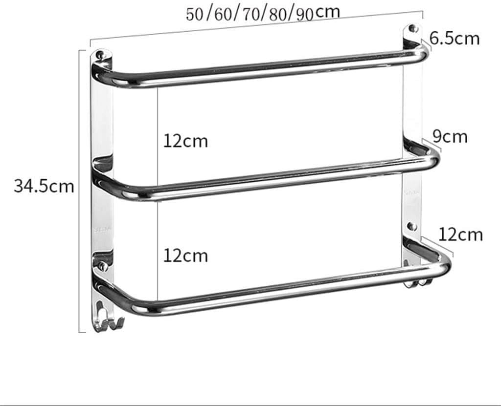 タオルバー フック付きタオルラック - 3本のバー付きタオルホルダー SuS 304 ステンレススチール、バスルーム壁掛けタオルラッ