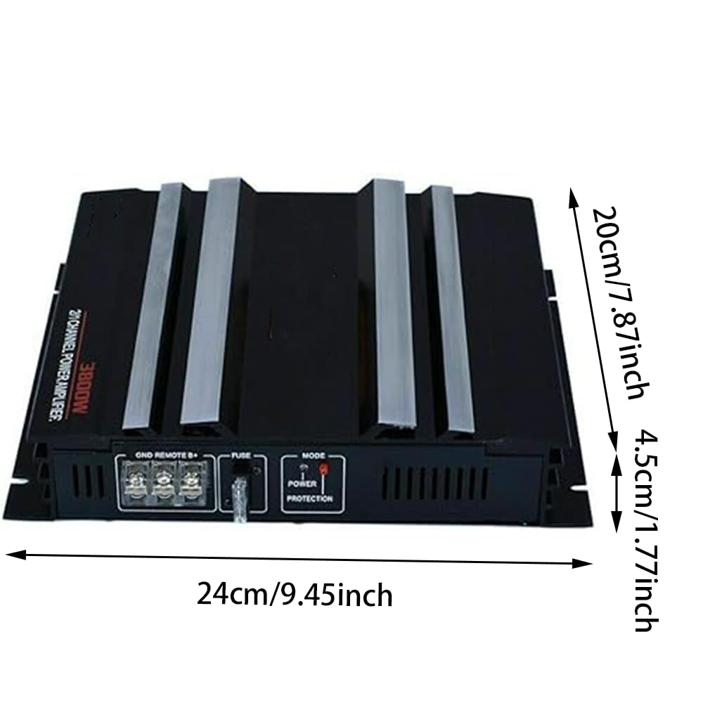 Amplificador de Audio Coche 4 Ohm 3800W Super Bass Subwoofer Estéreo, 20HZ-20khz Canal de Alta Potencia Metal Shell