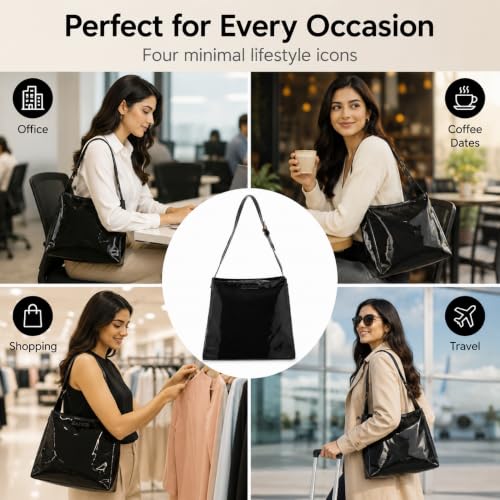 Image of Tote Bags for Women, Premium Shoulder Tote | Elegant PU Leather Purse | Spacious Everyday Carry with Adjustable Strap for Office, Shopping & Travel | Black