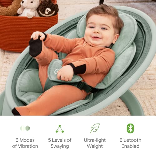 Image of Munchkin Electric Baby Swing with Vibration - Portable Swing for Newborn and Infant, Bluetooth-Enabled Smart Seat with Music, Motion, and Sounds, Sage