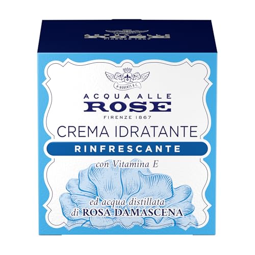 Acqua alle Rose, Crema Viso Idratante Rinfrescante con Acqua Distillata di Rosa Damascena e Vitamina E, Adatta a Pelli Normali o Miste, Crema Viso in Gel Fresca e Leggera, Idrata e Rivitalizza, 50ml