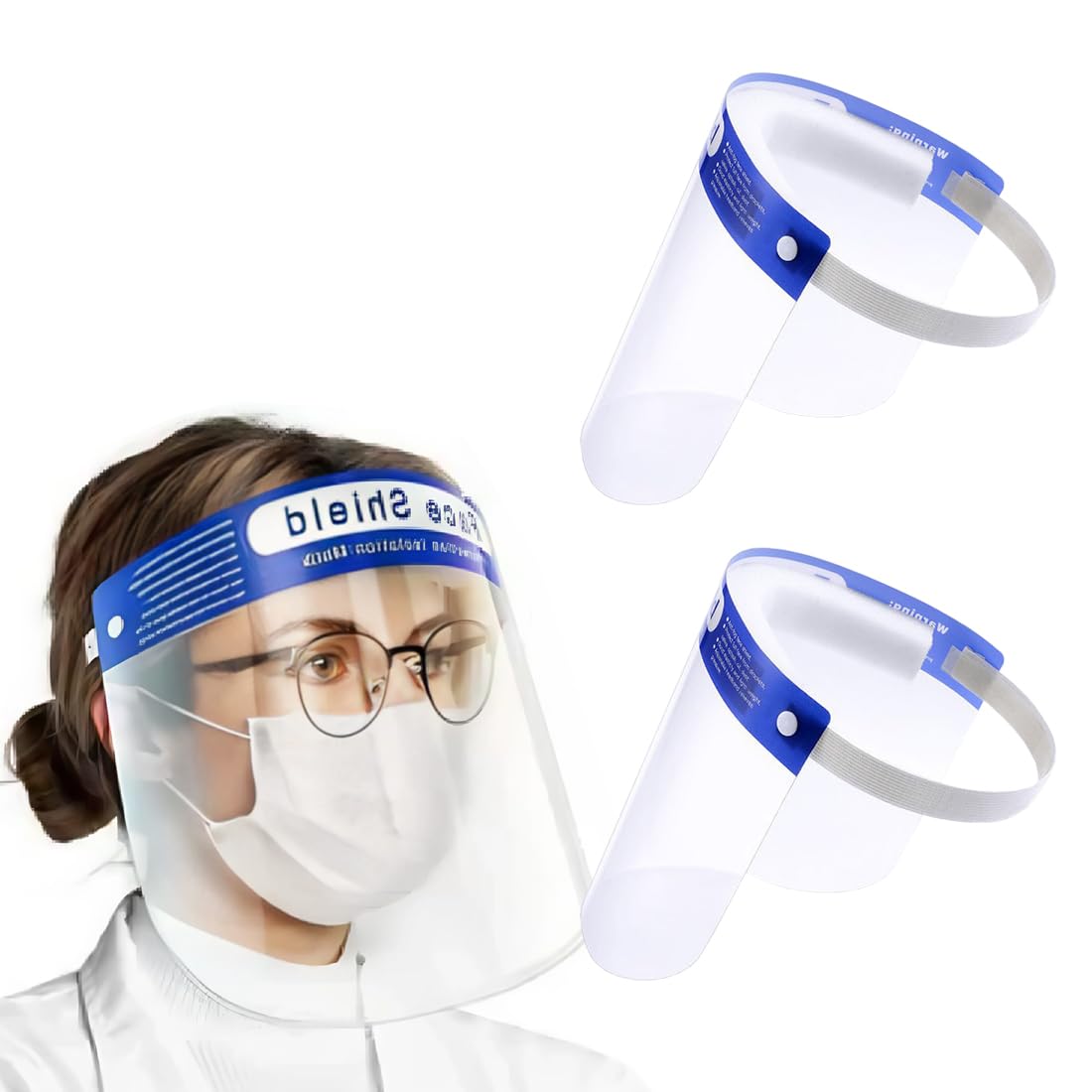 NHQZ 2 Stück Gesichtsschutz-Schirm Face Shield Gesichtsschutz-Schirm Augenschutz Spuckschutz Face-Shield Schutzschild Gesichtsschirm